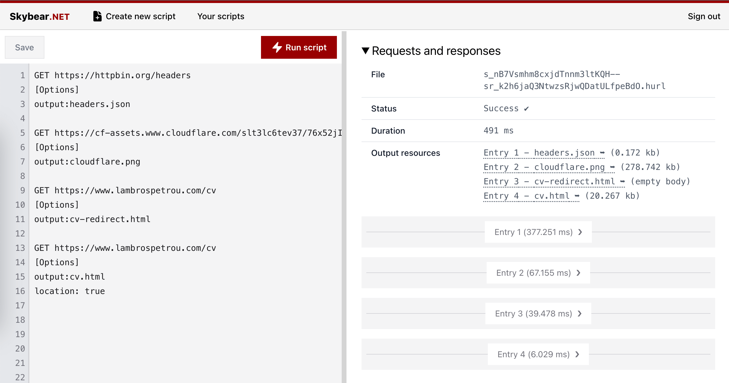 Skybear.net script with multiple requests saving their responses using the `output` option Skybear.net script with multiple requests saving their responses using the `output` option