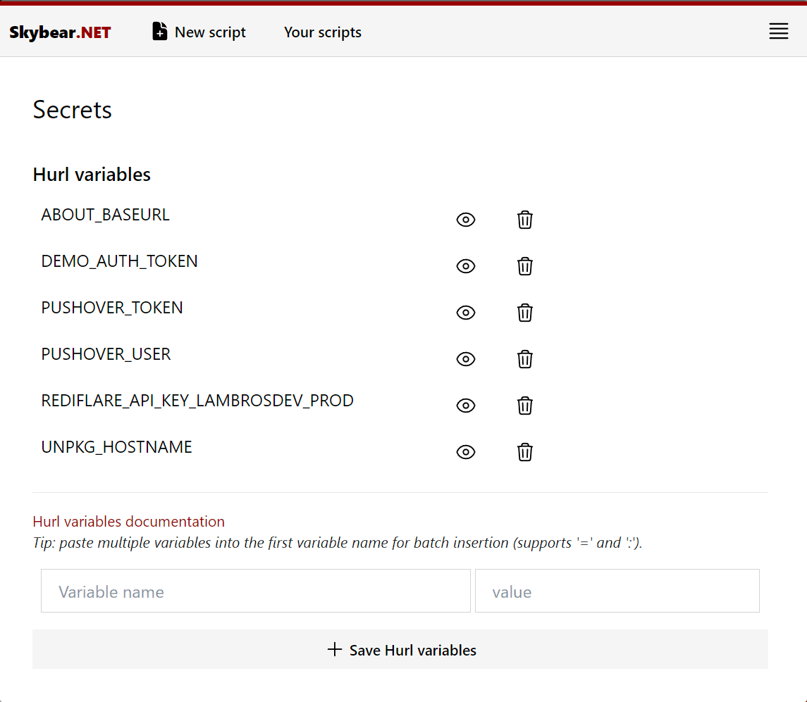 Skybear.NET account secrets and variables Skybear.NET account secrets and variables